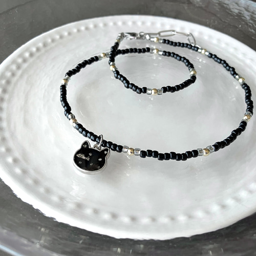 黒猫 ビーズネックレス ショート ネックレス・ペンダント utane+ 通販