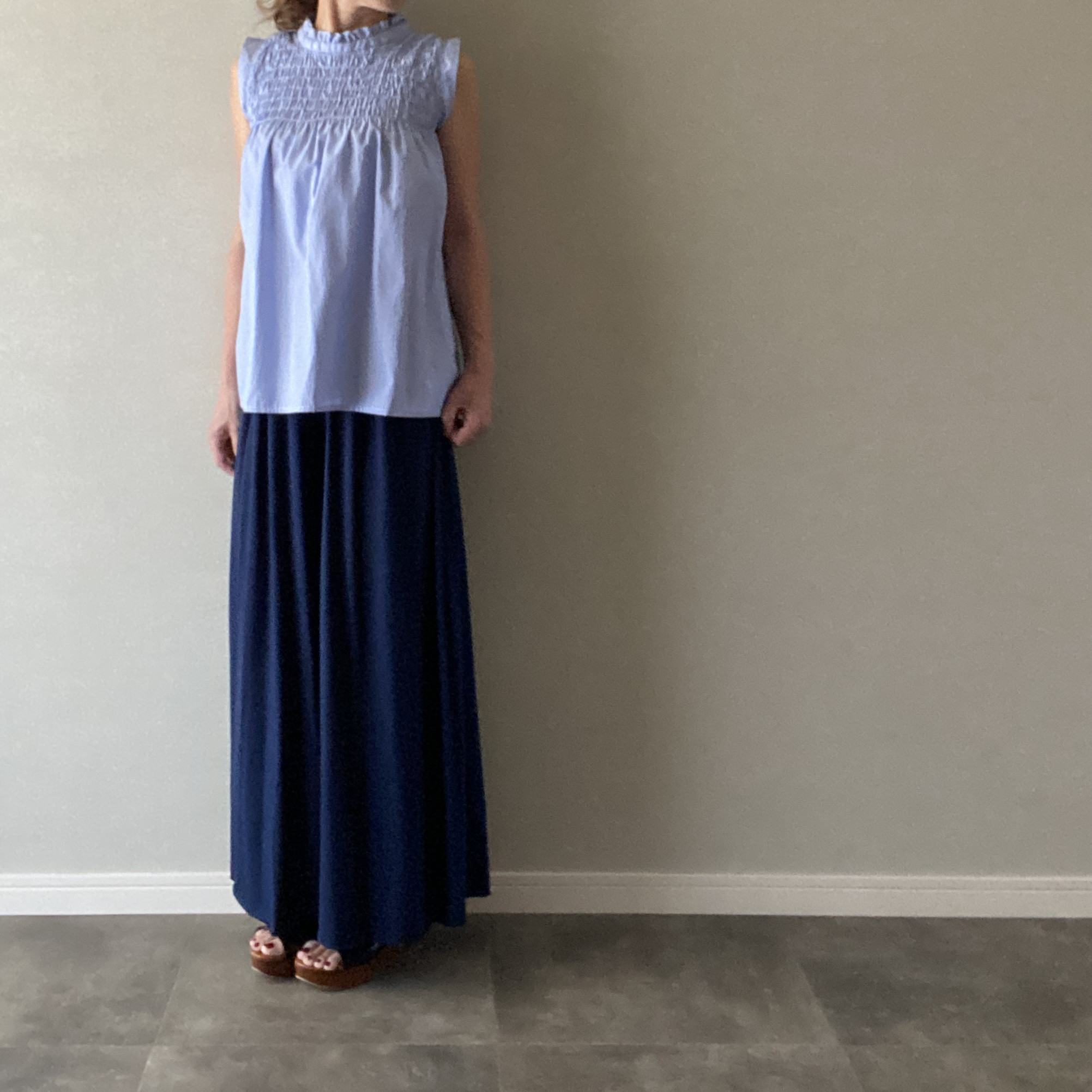 【En salon】ブラウス ノースリーブ ストライプ ブルー×ホワイト［070312］