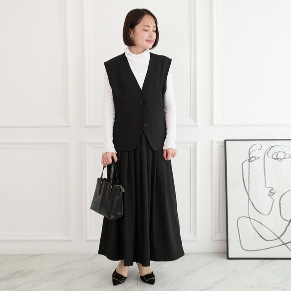美シルエット✨ 体型カバー効果 サラサラ素材 ジレ　ブラック　0746BK 9枚目の画像