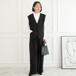 美シルエット✨ 体型カバー効果 サラサラ素材 ジレ　ブラック　0746BK 6枚目の画像