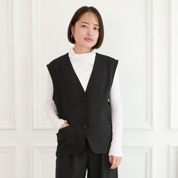 美シルエット✨ 体型カバー効果 サラサラ素材 ジレ　ブラック　0746BK 1枚目の画像