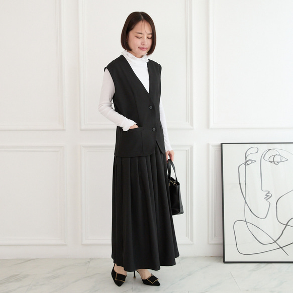 美シルエット✨ 体型カバー効果 サラサラ素材 ジレ　ブラック　0746BK 10枚目の画像