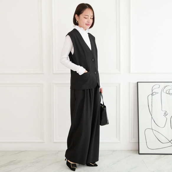 美シルエット✨ 体型カバー効果 サラサラ素材 ジレ　ブラック　0746BK 7枚目の画像