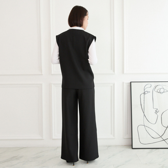 美シルエット✨ 体型カバー効果 サラサラ素材 ジレ　ブラック　0746BK 5枚目の画像