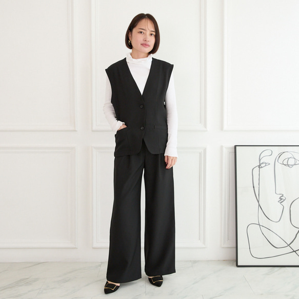 美シルエット✨ 体型カバー効果 サラサラ素材 ジレ　ブラック　0746BK 4枚目の画像