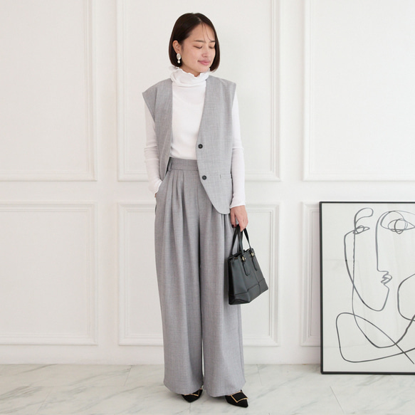 美シルエット✨ 体型カバー効果 サラサラ素材 ジレ　グレー　0746Grey 4枚目の画像