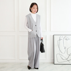 美シルエット✨ 体型カバー効果 サラサラ素材 ジレ　グレー　0746Grey 6枚目の画像