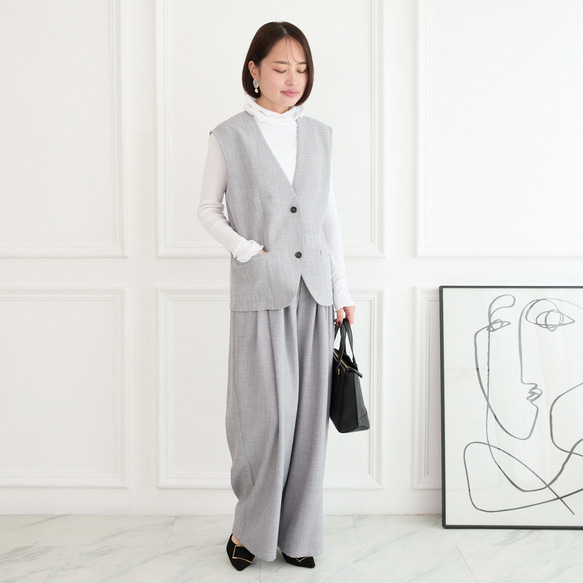美シルエット✨ 体型カバー効果 サラサラ素材 ジレ　グレー　0746Grey 6枚目の画像