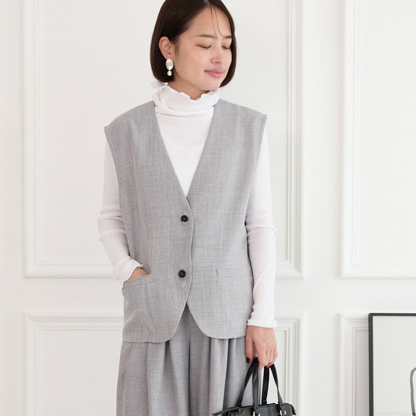 美シルエット✨ 体型カバー効果 サラサラ素材 ジレ　グレー　0746Grey 2枚目の画像