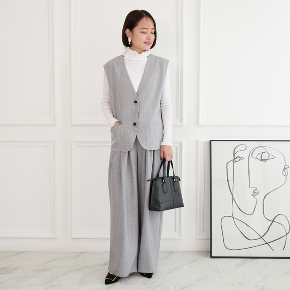 美シルエット✨ 体型カバー効果 サラサラ素材 ジレ　グレー　0746Grey 5枚目の画像