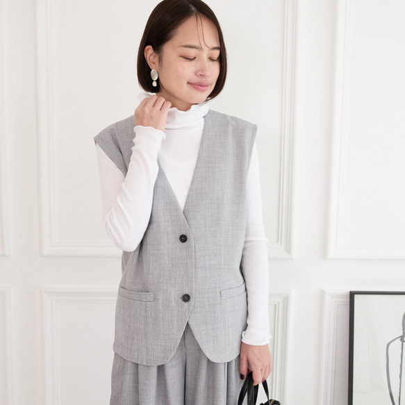 美シルエット✨ 体型カバー効果 サラサラ素材 ジレ　グレー　0746Grey 1枚目の画像