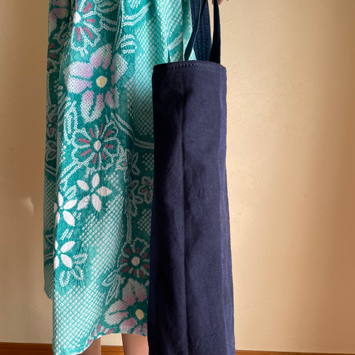 前掛け リメイク トートバッグ ショルダーバッグ 藍染木綿 大きめ