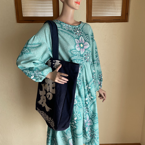 前掛け リメイク トートバッグ ショルダーバッグ 藍染木綿 大きめ