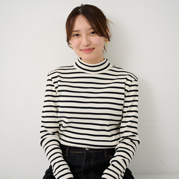 ﾓﾘﾉｶﾞｯｺｳ お得な3枚セットハイネックテレコトップス (ボーダー＋ブルー）｜ mg-th-set-06 4枚目の画像