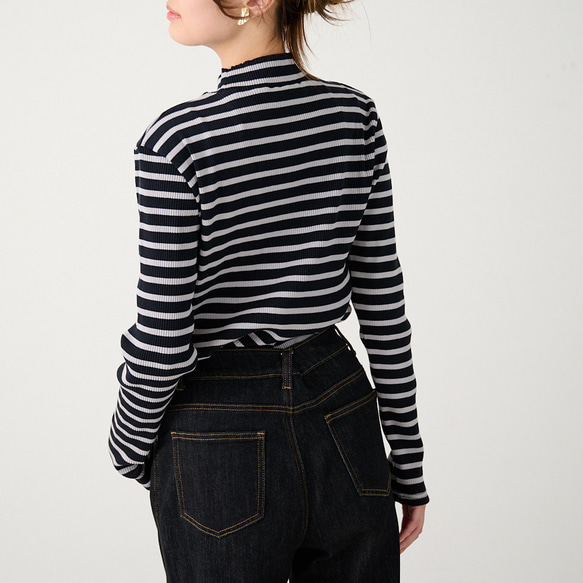 ﾓﾘﾉｶﾞｯｺｳ お得な3枚セットハイネックテレコトップス (ボーダー＋ブルー）｜ mg-th-set-06 3枚目の画像