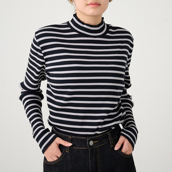 ﾓﾘﾉｶﾞｯｺｳ お得な3枚セットハイネックテレコトップス (ボーダー＋ブルー）｜ mg-th-set-06 6枚目の画像