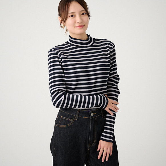 ﾓﾘﾉｶﾞｯｺｳ お得な3枚セットハイネックテレコトップス (ボーダー＋ブルー）｜ mg-th-set-06 14枚目の画像