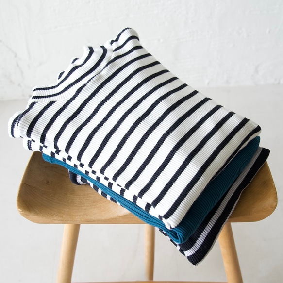 ﾓﾘﾉｶﾞｯｺｳ お得な3枚セットハイネックテレコトップス (ボーダー＋ブルー）｜ mg-th-set-06 1枚目の画像