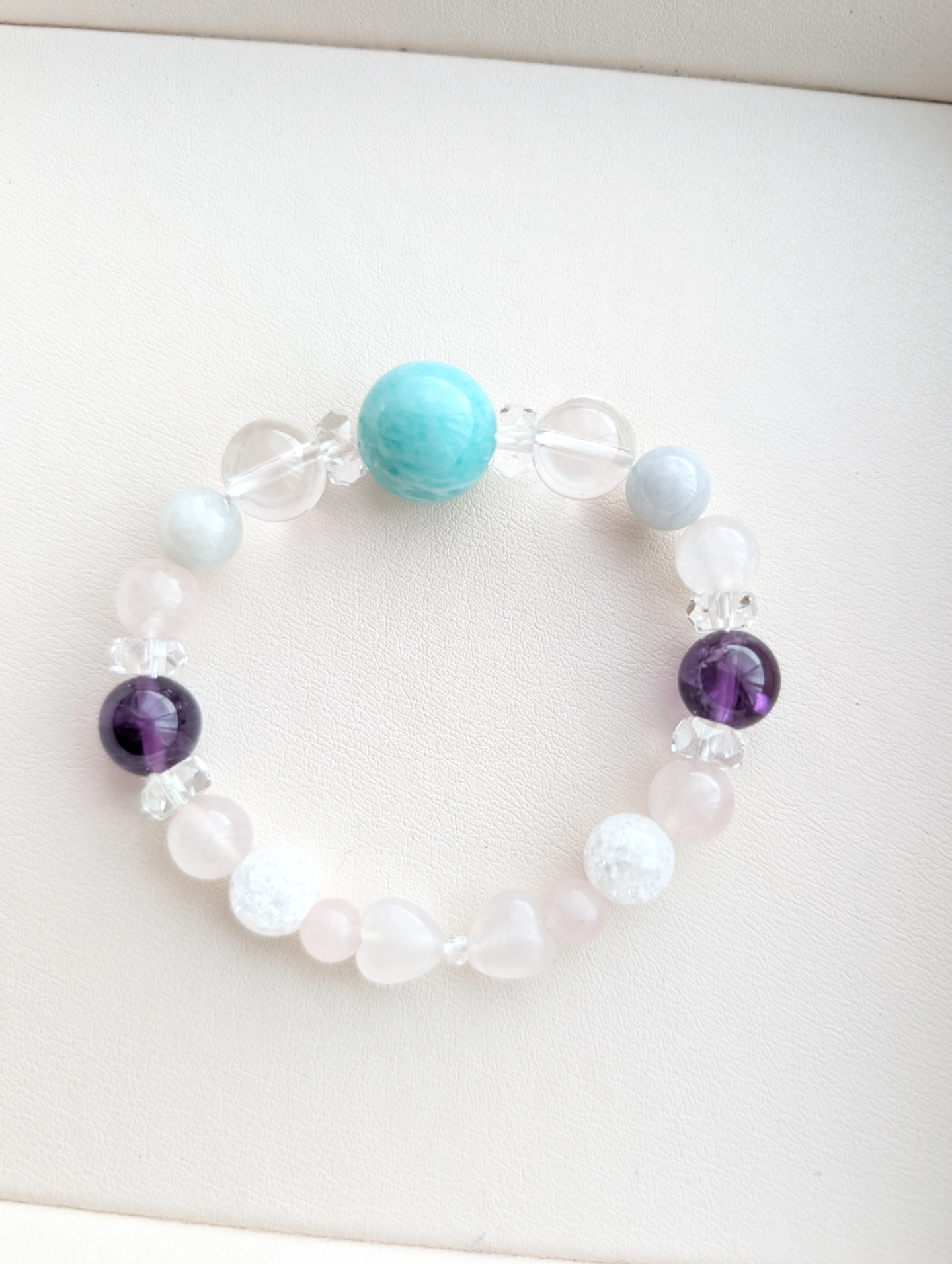アマゾナイト、翡翠、アメジスト、ローズクォーツ、水晶、天然石ブレスレット