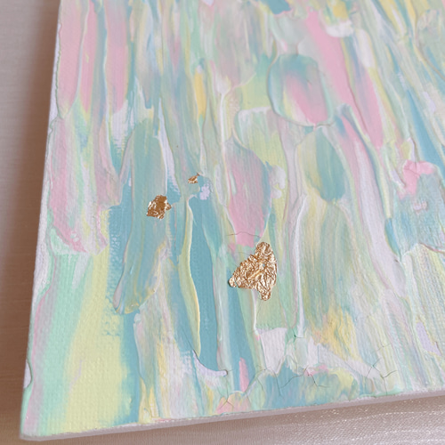 ♡ピンクダイヤモンド水彩アクリル絵画原画抽象画 優しい色 小さめ 抽象画 パステルカラー アクリル絵の具 ピンク