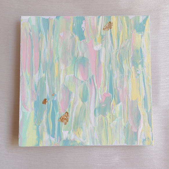 優しい色 小さめ 抽象画 パステルカラー アクリル絵の具 ピンク