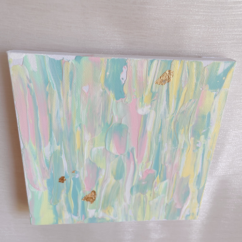 優しい色 小さめ 抽象画 パステルカラー アクリル絵の具 ピンク