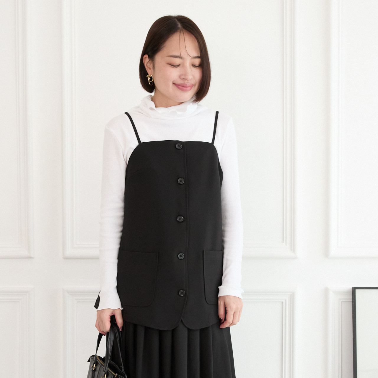 レイヤードコーデ に最適　ビスチェキャミ　ブラック　0713BK