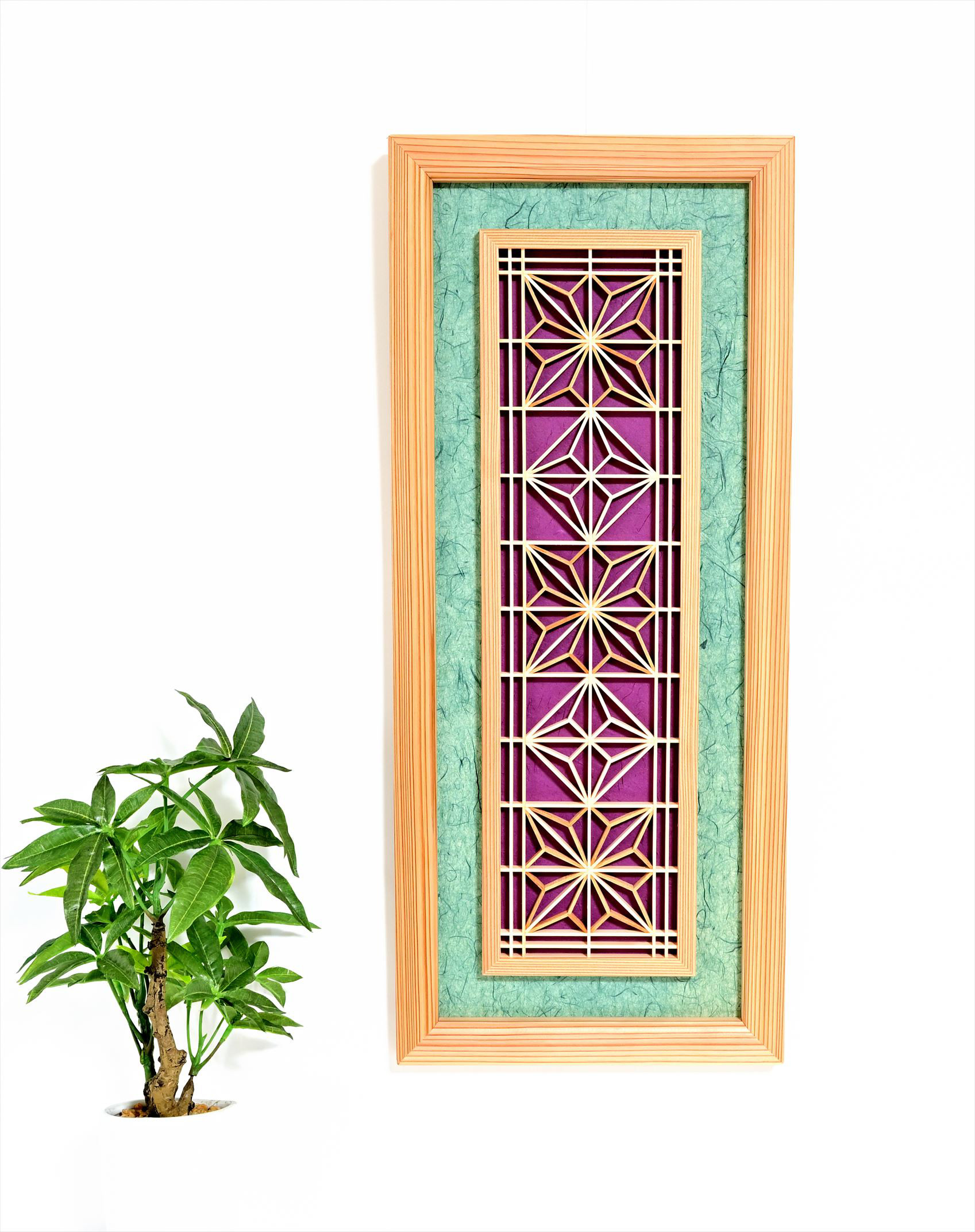 【受注製作】組子と和紙のウォールデコ【雲竜　緑】