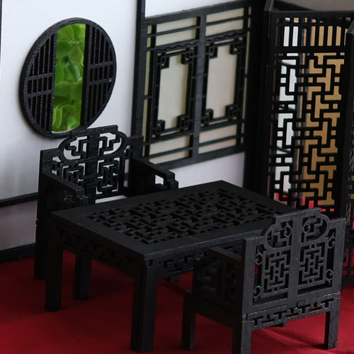 ミニチュア家具】椅子 木製 組立式 中華風 シルバニアサイズ 1/12