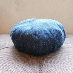 （受注製作）No４ L~６０cm & M ～58cm  ４パネルベレー帽　ネップデニム（インディゴ） 1枚目の画像