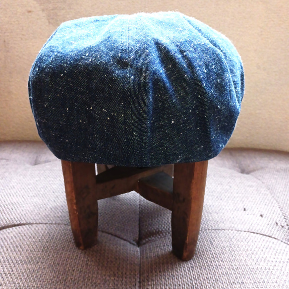 （受注製作）No４ L~６０cm & M ～58cm  ４パネルベレー帽　ネップデニム（インディゴ） 3枚目の画像