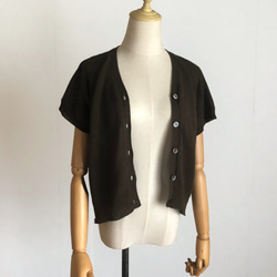 ダークブラウンの半袖カーディガン　綿100％　春夏秋用 3枚目の画像