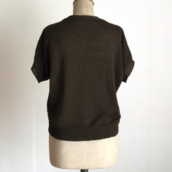 ダークブラウンの半袖カーディガン　綿100％　春夏秋用 5枚目の画像