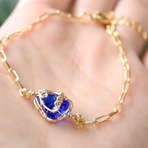 アンダラクリスタルブレスレット⟡ワイヤージュエリーチェーンブレス⟡ロイヤルブルー アンダラクリスタルブレスレット⟡ワイヤージュエリーチェーンブレス