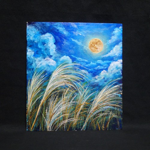 油絵 油彩 油彩画 絵 絵画 【月とススキ】 絵画 HR 通販 19821524