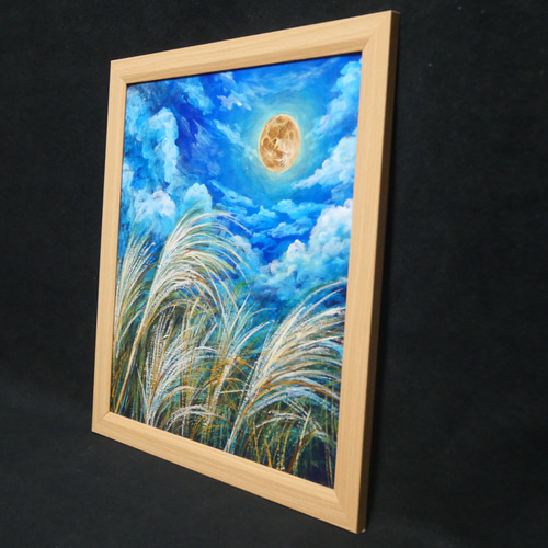 油絵 油彩 油彩画 絵 絵画 【月とススキ】 絵画 HR 通販 19821524