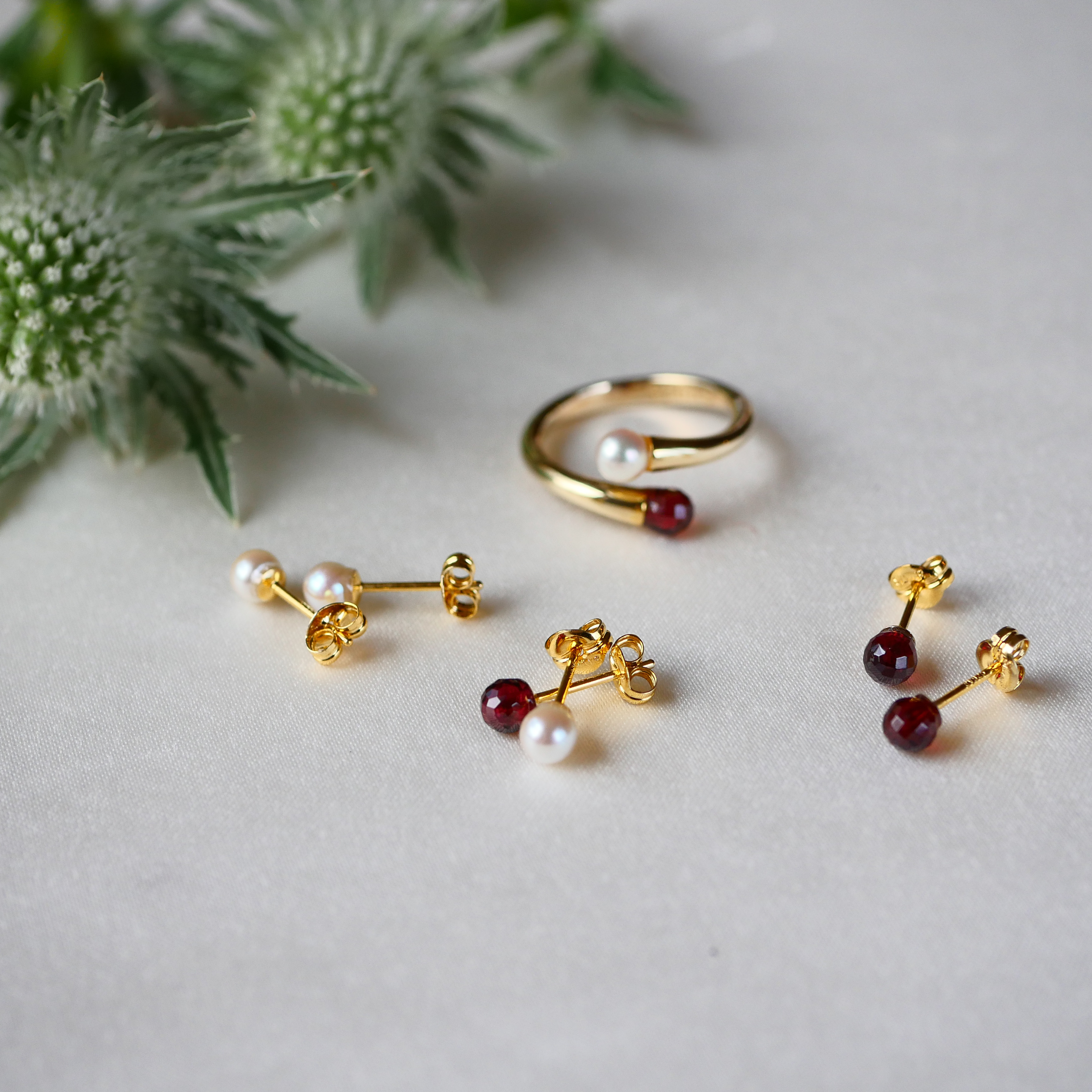 2026福袋 あこや真珠とガーネットのリング＆ピアスセット