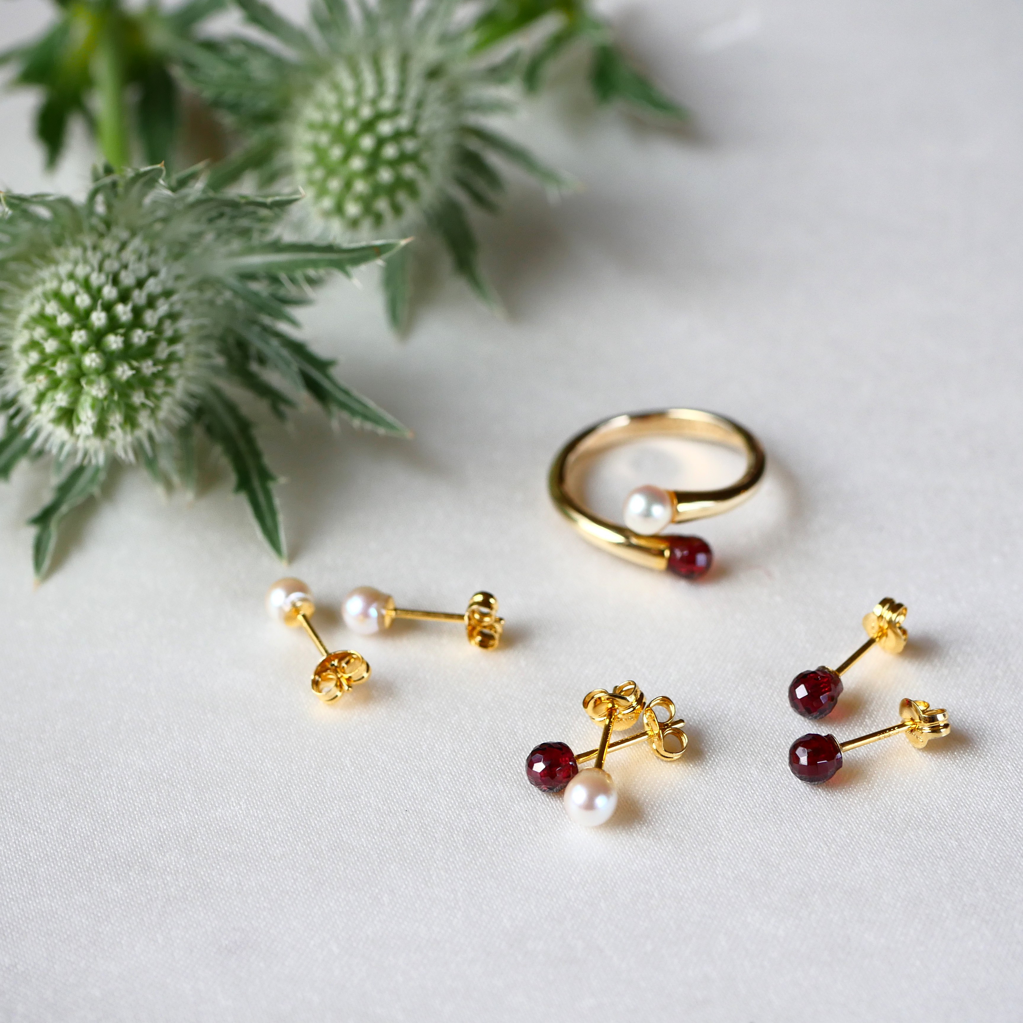 2026福袋 あこや真珠とガーネットのリング＆ピアスセット