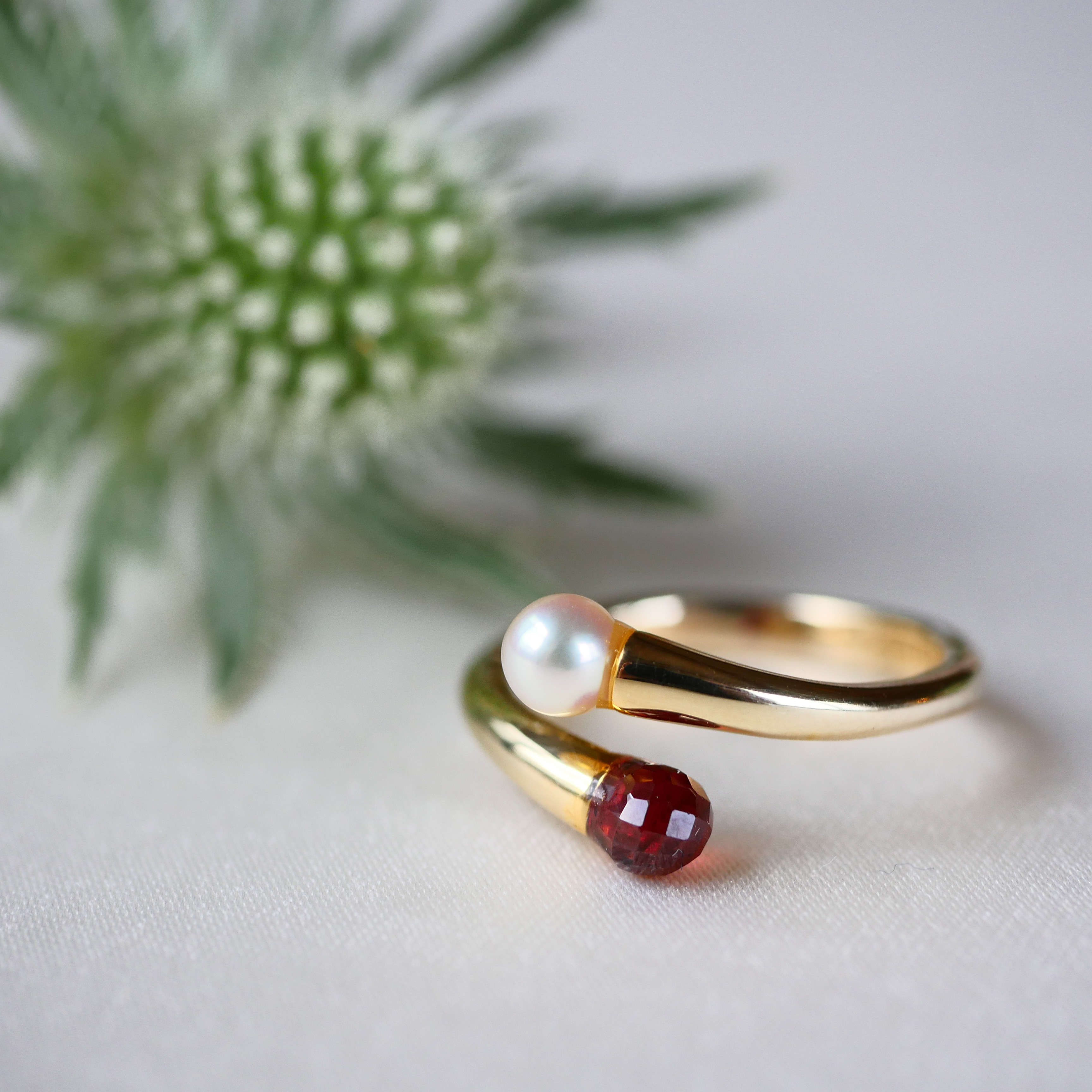 2026福袋 あこや真珠とガーネットのリング＆ピアスセット