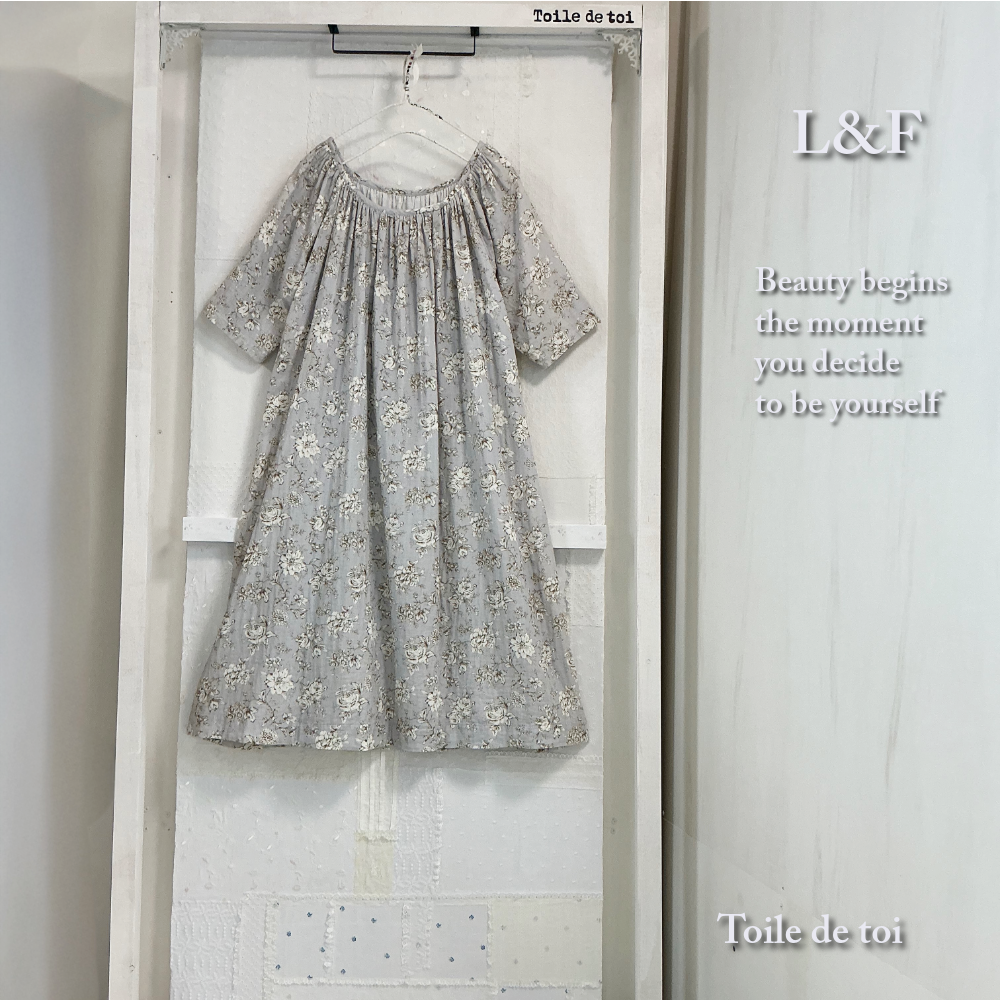 ブルーL 日本製ダブルガーゼワンピースパジャマ リラックスワンピース