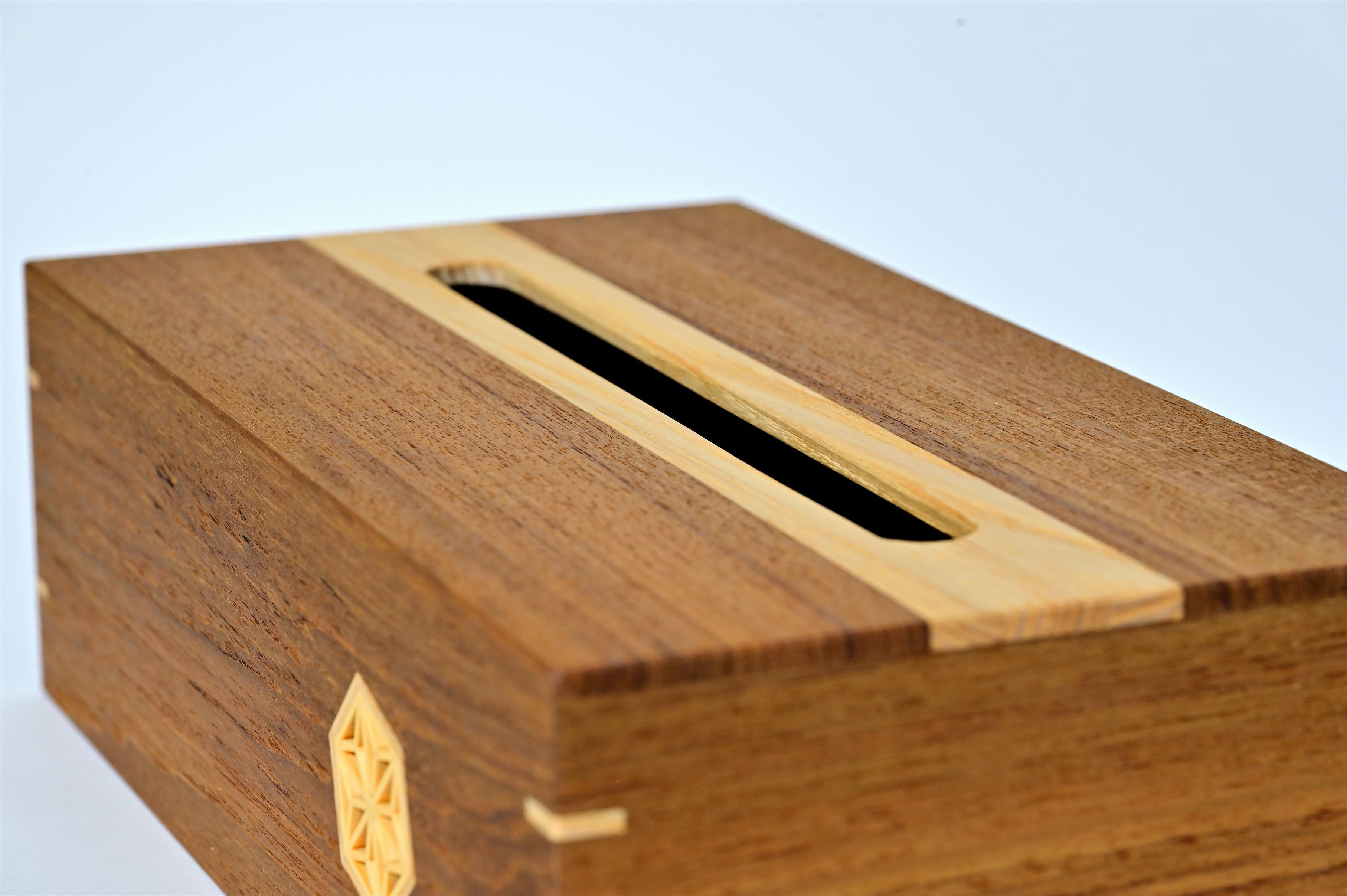 寄木と組子のティッシュケース【チーク】