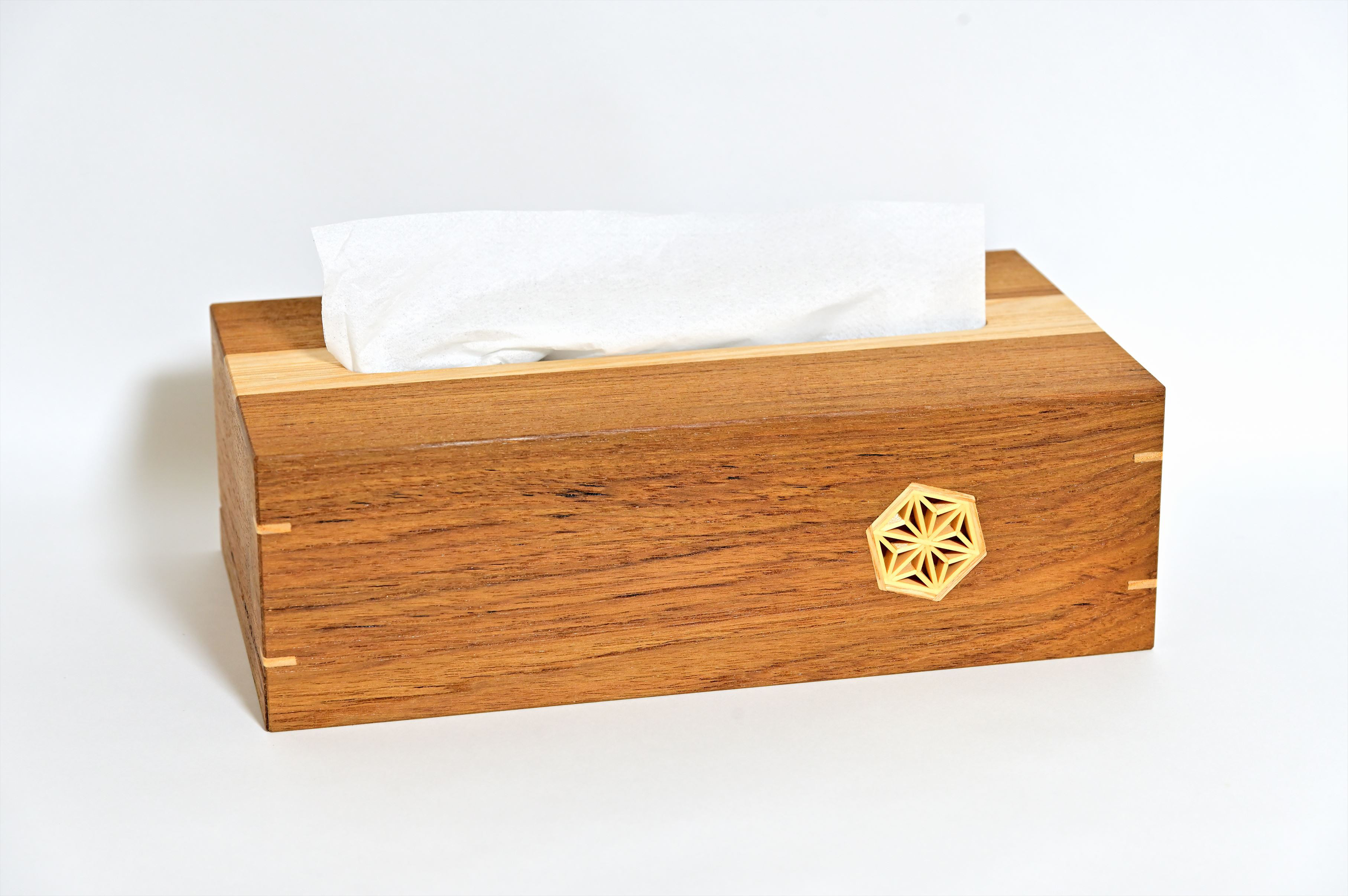 寄木と組子のティッシュケース【チーク】