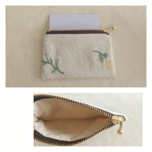 リネン混の草花刺繍小さめぺたんこポーチ ポーチ mh 通販 19821828
