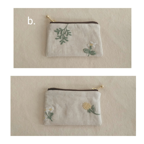 リネン混の草花刺繍小さめぺたんこポーチ ポーチ mh 通販 19821828