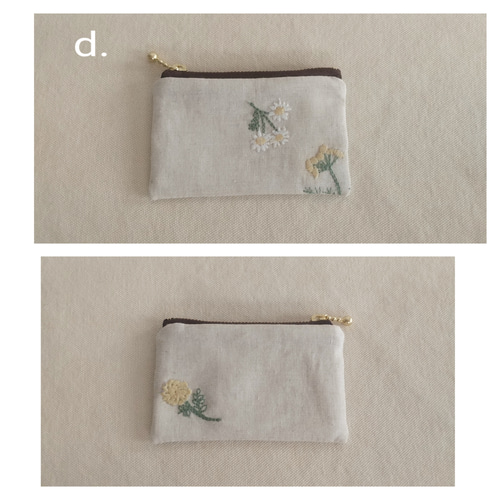 【涼の音様オーダー専用ページ】リネン刺繍　ぺたんこポーチ　ボートポーチ リネン混の草花刺繍小さめぺたんこポーチ ポーチ mh 通販 19821828
