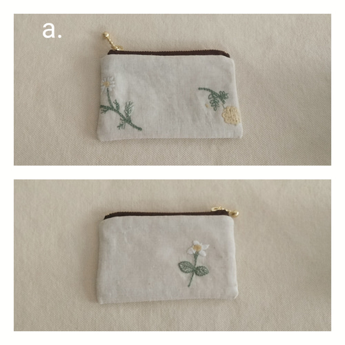 【涼の音様オーダー専用ページ】リネン刺繍　ぺたんこポーチ　ボートポーチ リネン混の草花刺繍小さめぺたんこポーチ ポーチ mh 通販 19821828