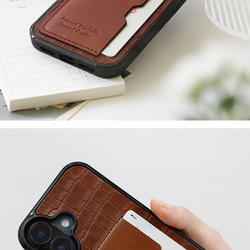 iPhoneケース 栃木レザー クロコ型押し スマホケース カード収納 ポリカーボネート グリッド p2tsr 6枚目の画像