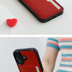 iPhoneケース 栃木レザー クロコ型押し スマホケース カード収納 ポリカーボネート グリッド p2tsr 9枚目の画像