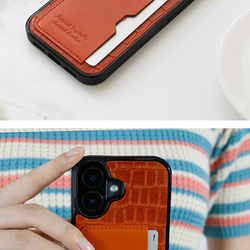 iPhoneケース 栃木レザー クロコ型押し スマホケース カード収納 ポリカーボネート グリッド p2tsr 7枚目の画像