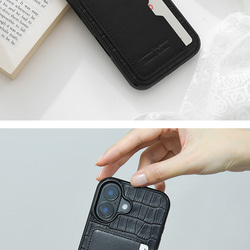iPhoneケース 栃木レザー クロコ型押し スマホケース カード収納 ポリカーボネート グリッド p2tsr 5枚目の画像